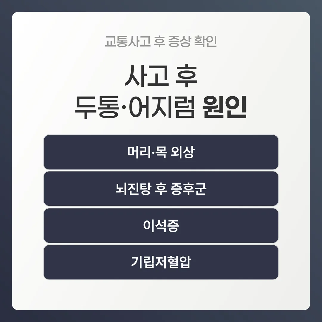 교통사고 후 두통 어지럼 확인 순서 개념도